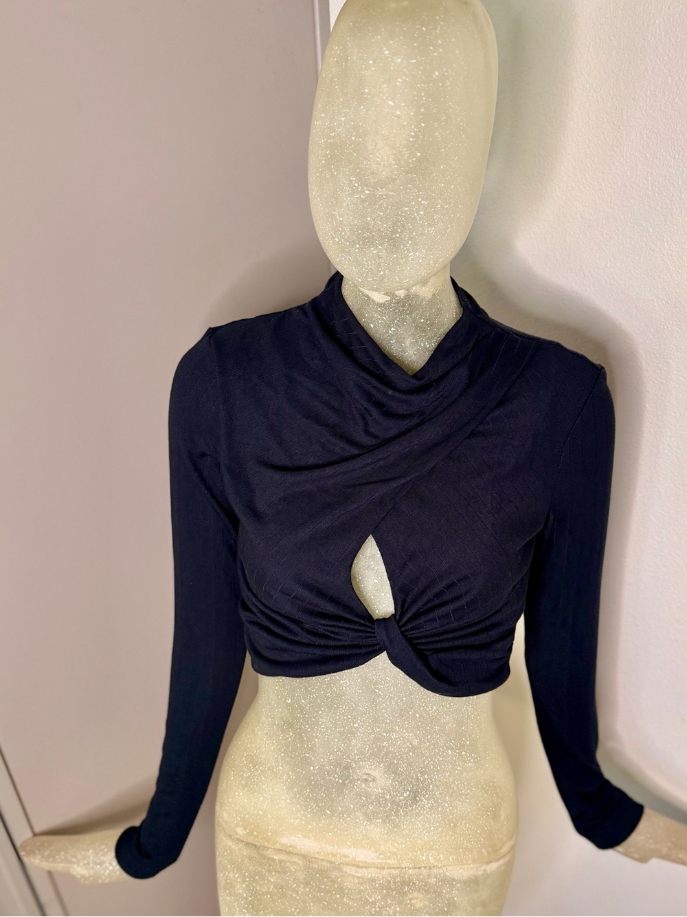 Significant Other Martha Navy Long-Sleeve Twist Front Crop Top. Size 4